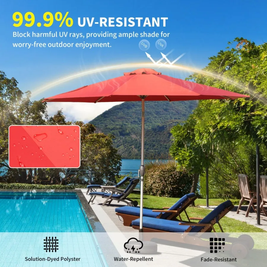 9FT Patio Umbrella Outdoor Table Umbrella with Push Button Tilt and Crank UV Protection Waterproof Market Sun Umbrella with 8 S