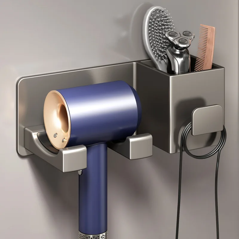 

Wall Mounted Hair Dryer Holder Bathroom Shelves Shaver Hair Dryer Stand with Storage Box Toilet Organizers