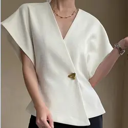French temperament asymmetric suit with strapless vest for women in early autumn design sense a button waist slim fashion top.