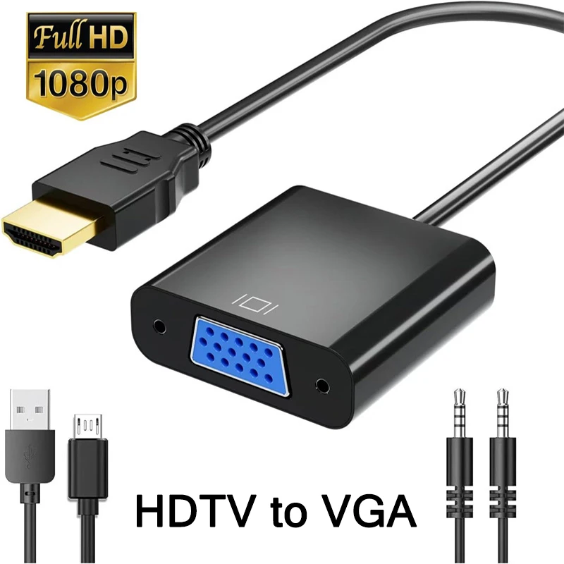 HD 1080P HDMI To VGA Cable Converter With 3.5mm Jack Audio HDMI Male To VGA Female Converter Adapter for Laptops PC TV Projector