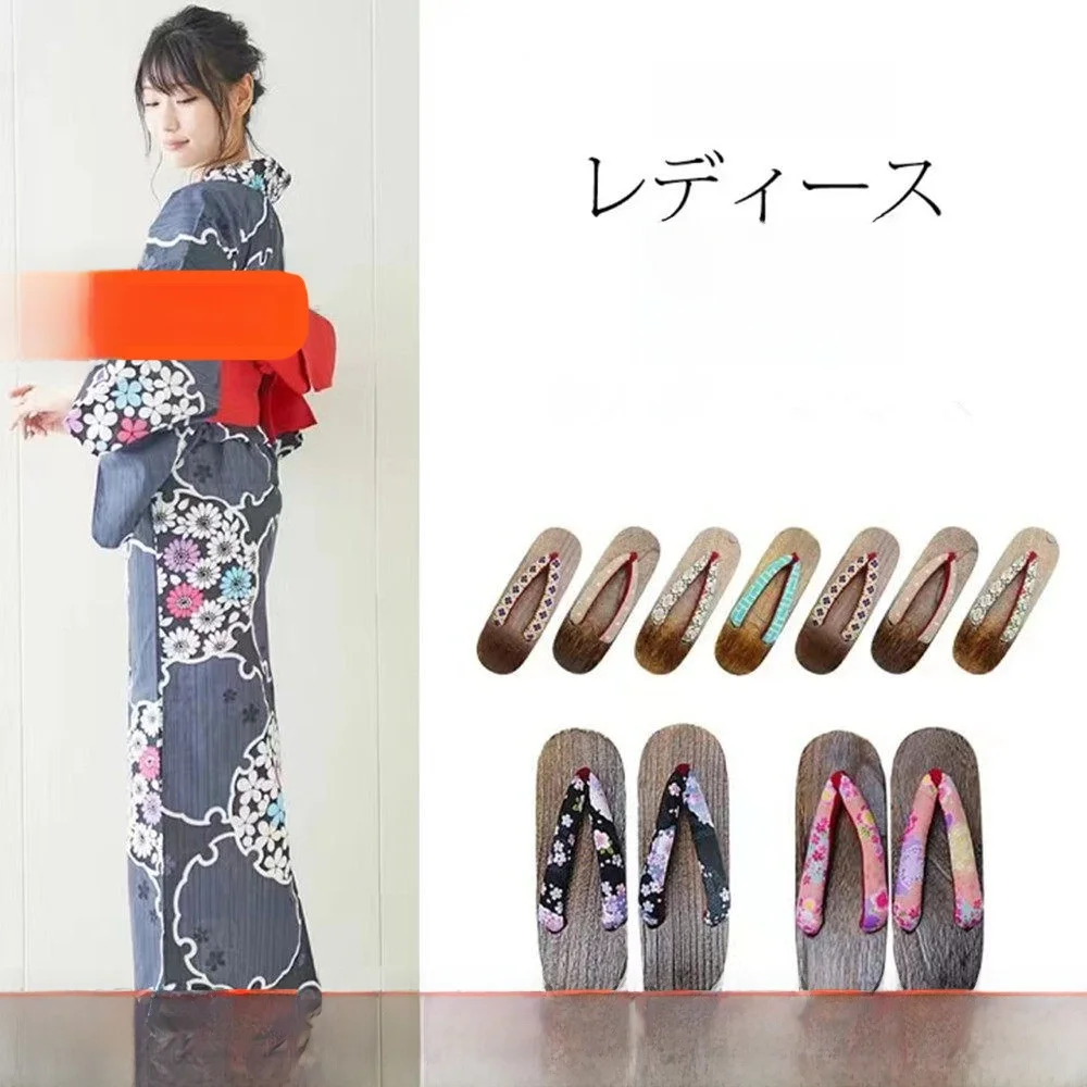 

Ladies Traditional Japanese Sandals Wooden Clogs Match with Kimono Yukata Wooden Clogs Multi Sles Summer Flat Heel Slip-On