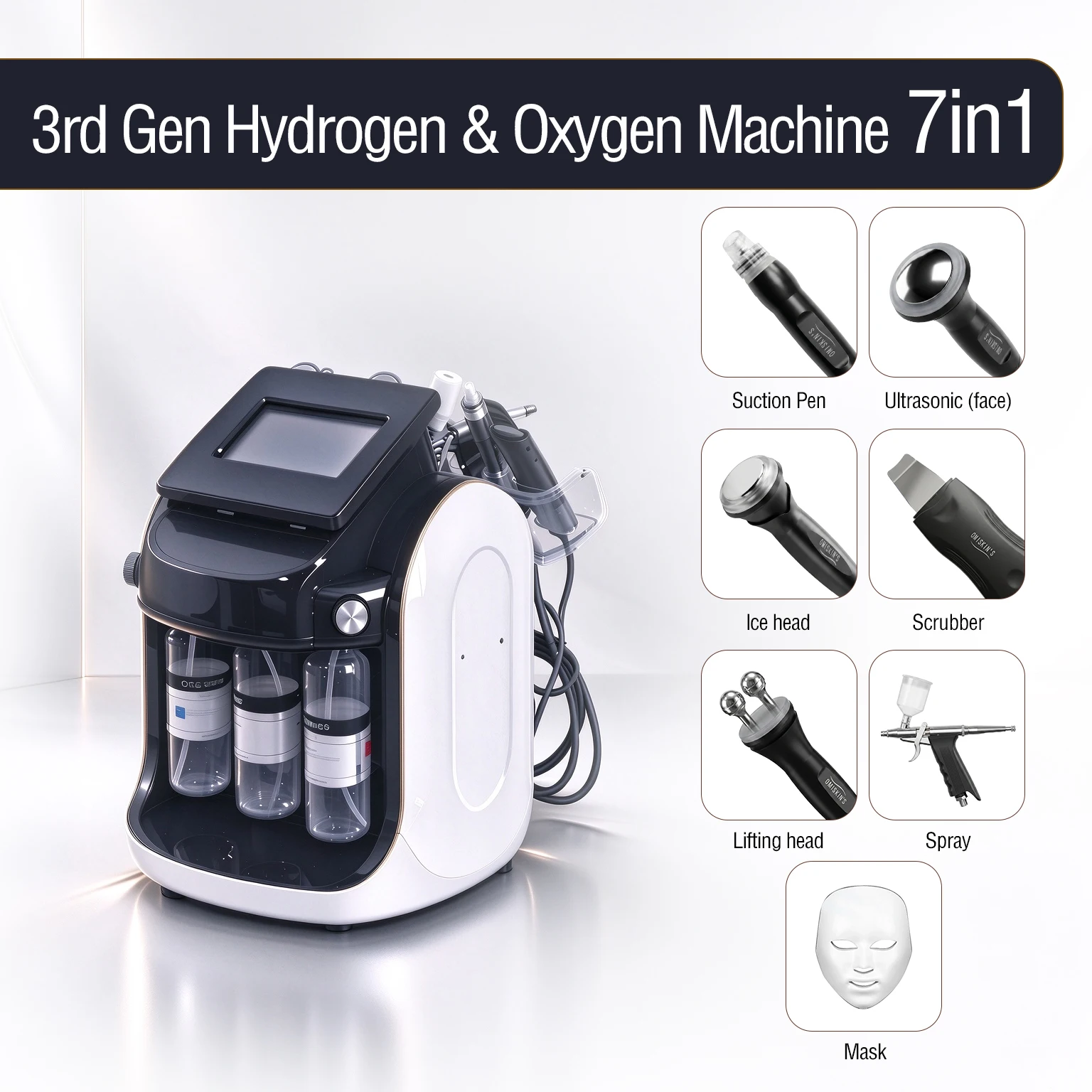 7in1 Hydrogen Oxygen Microbubble Comprehensive Skin Management System Ultrasonic Face Lift Deep Cleaning Skin Spa Beauty Device