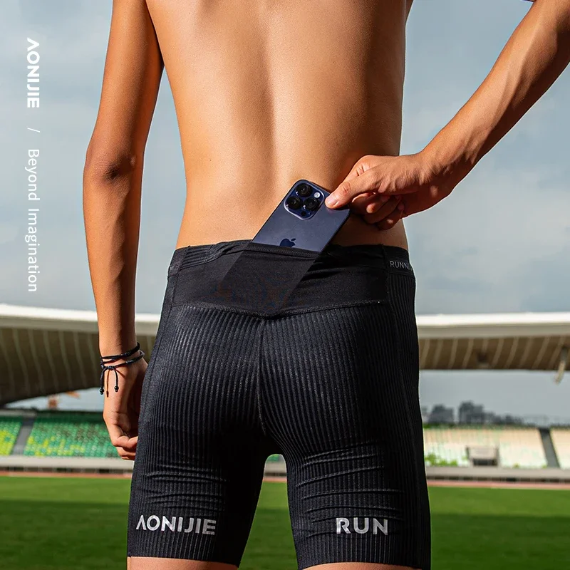 AONIJIE FM5182 Sports Tights Shorts Men Quick Drying Running Training Marathon Half Tights Shorts Pants Gym Fitness Sportswear