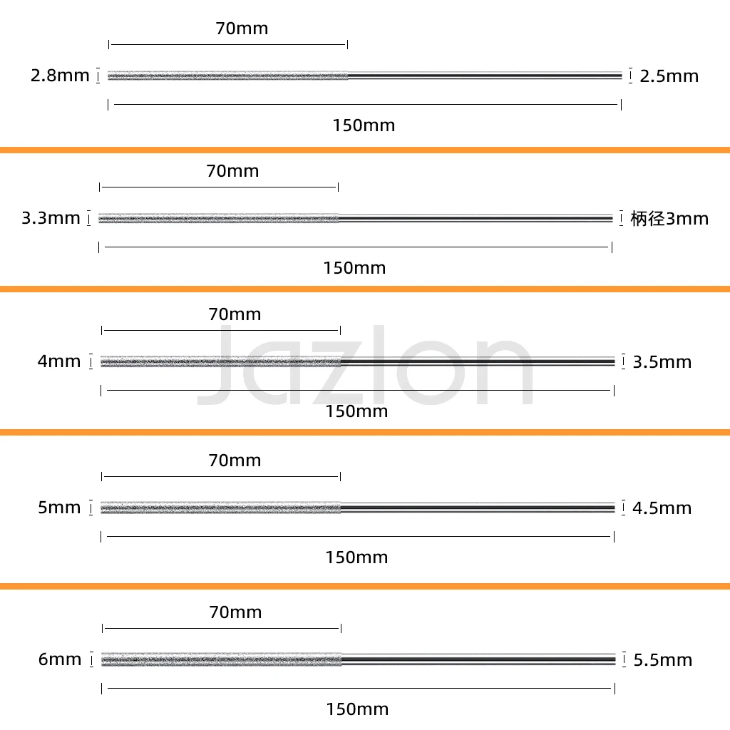 Diamond Cylindrical File Dia 1/1.2/1.5/1.7/2.2/2.8/3.3/4/5/6mm Grinding Tool For Jade Alloy Guitar Strings DIY Assorted File