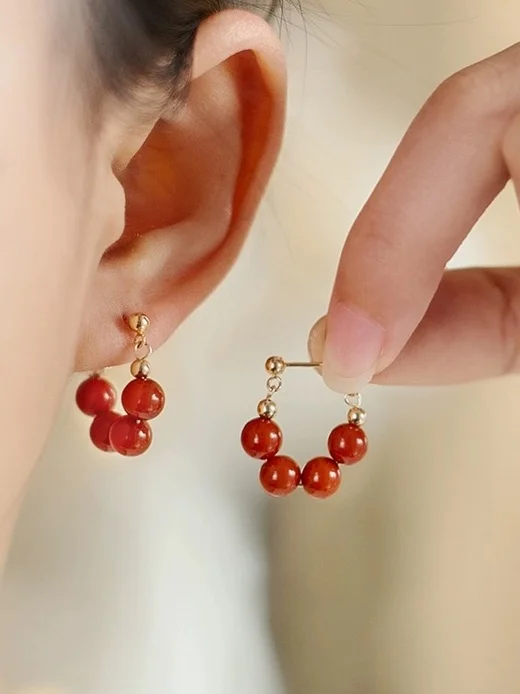 

Fine Jewelry New Real gold-plated earrings Natural red agate for Women Design Simple Fashion Fine Jewelry Gift