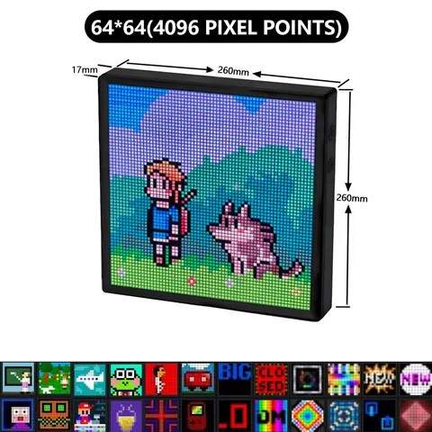 LED 픽셀 디스플레이 64x64 RGB LED 매트릭스 패널 프로그래밍 가능한 픽셀 아트 디스플레이(블루투스 APP 제어 포함) 크리에이티브 픽셀 스크린