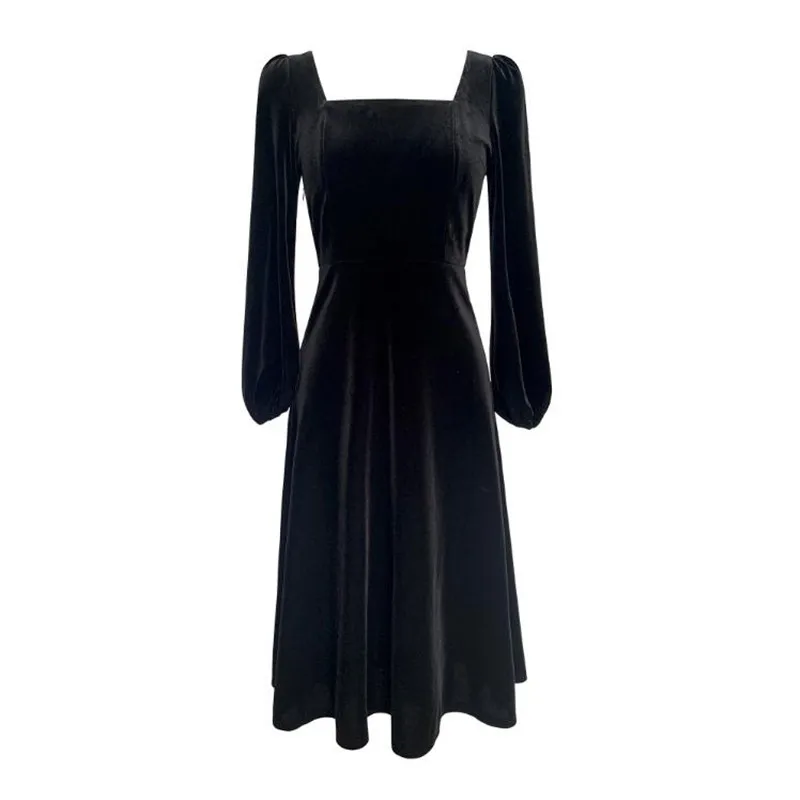 

2024 Fall Winter Women Elegant Luxury Long Dress Puff Sleeve Retro Palace Velvet Dress Slim Hepburn Style Party Dress Vestidos