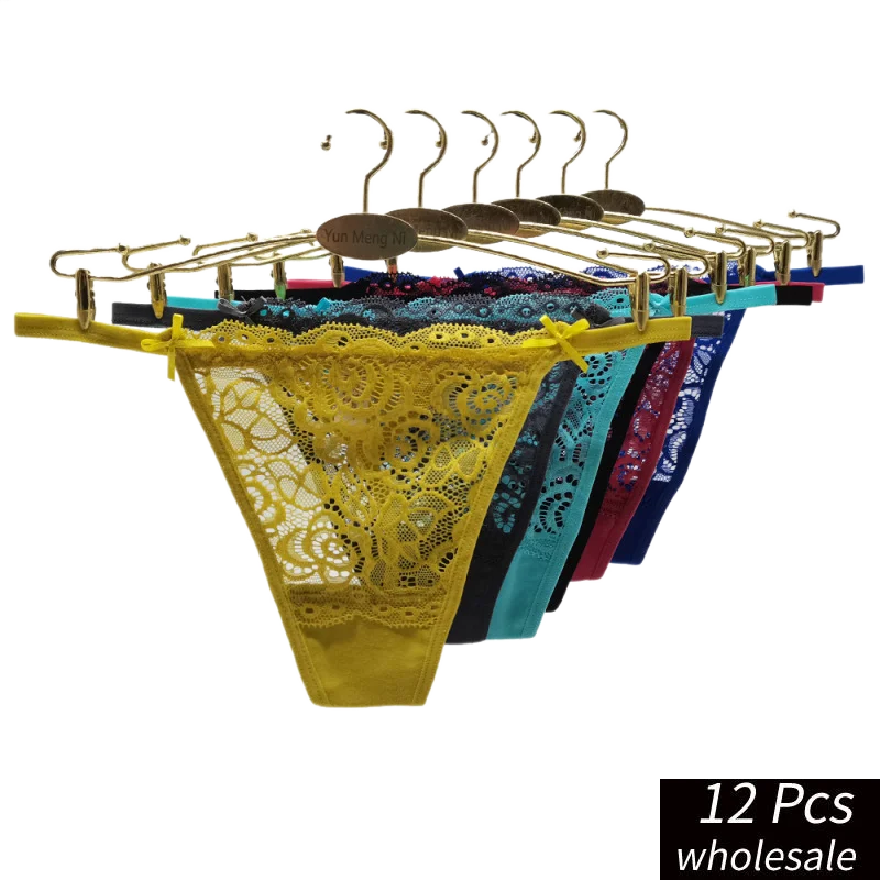 

Alyowangyina 12 Pcs/lot Wholesale Woman Intimates Panties Solid Color Underpants Soft Thong Sexy Lace Print Briefs #87421