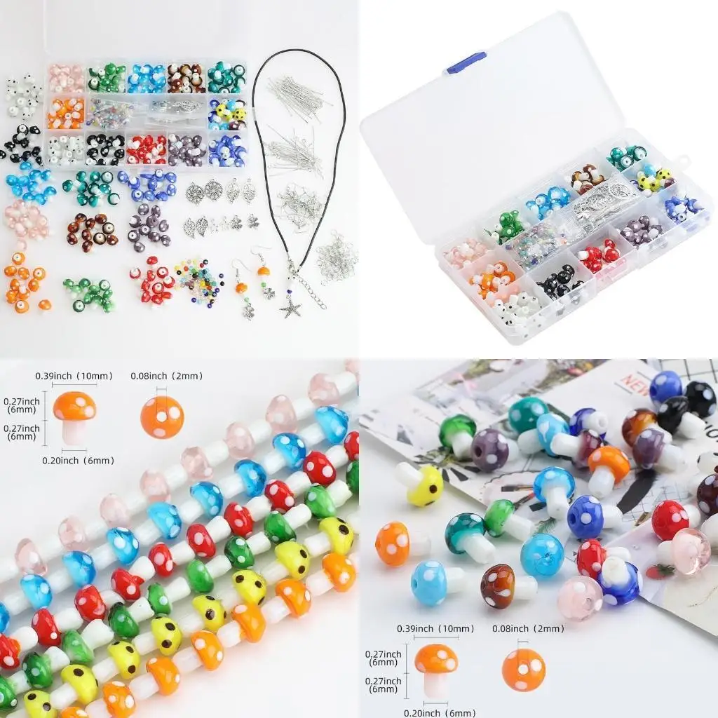 

J78F Mixed Color Mushroom Loose Bead Necklace Bracetet Making Jewelry DIY Necklace