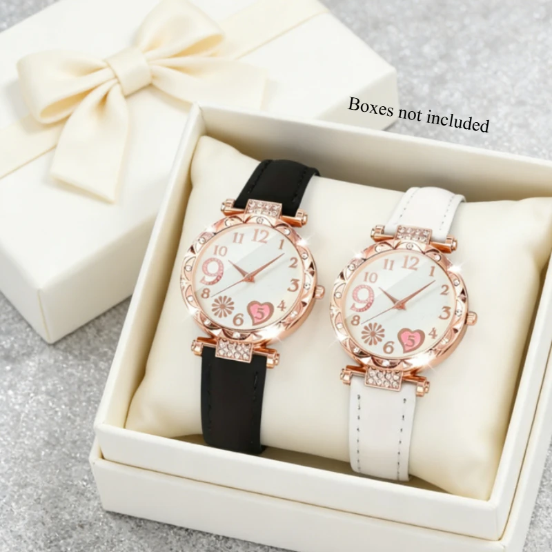 women’s watches with multi‑color leather straps in pink / white / black, fresh and sweet‑style watch set