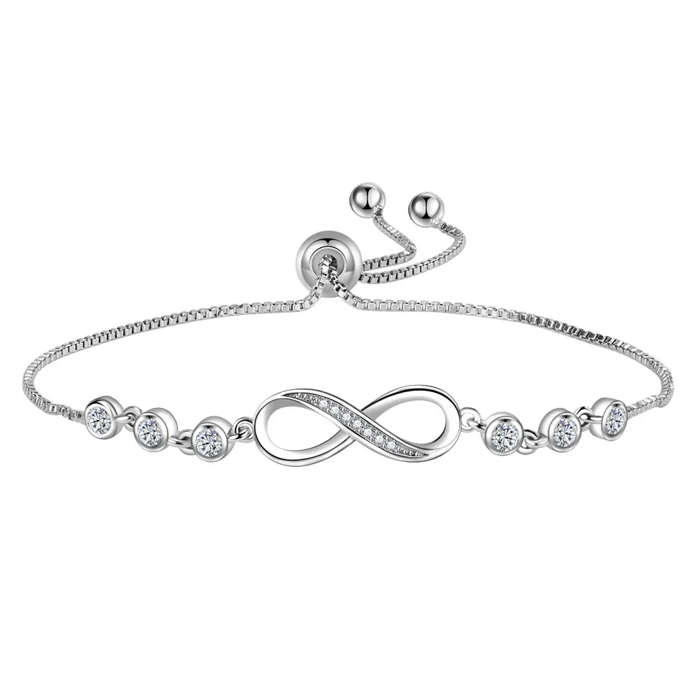 Fashion Female Bracelet Silver color Love Infinite Inlaid Round Cubic Zircon Bracelet for Female Handwear Wedding Jewelry