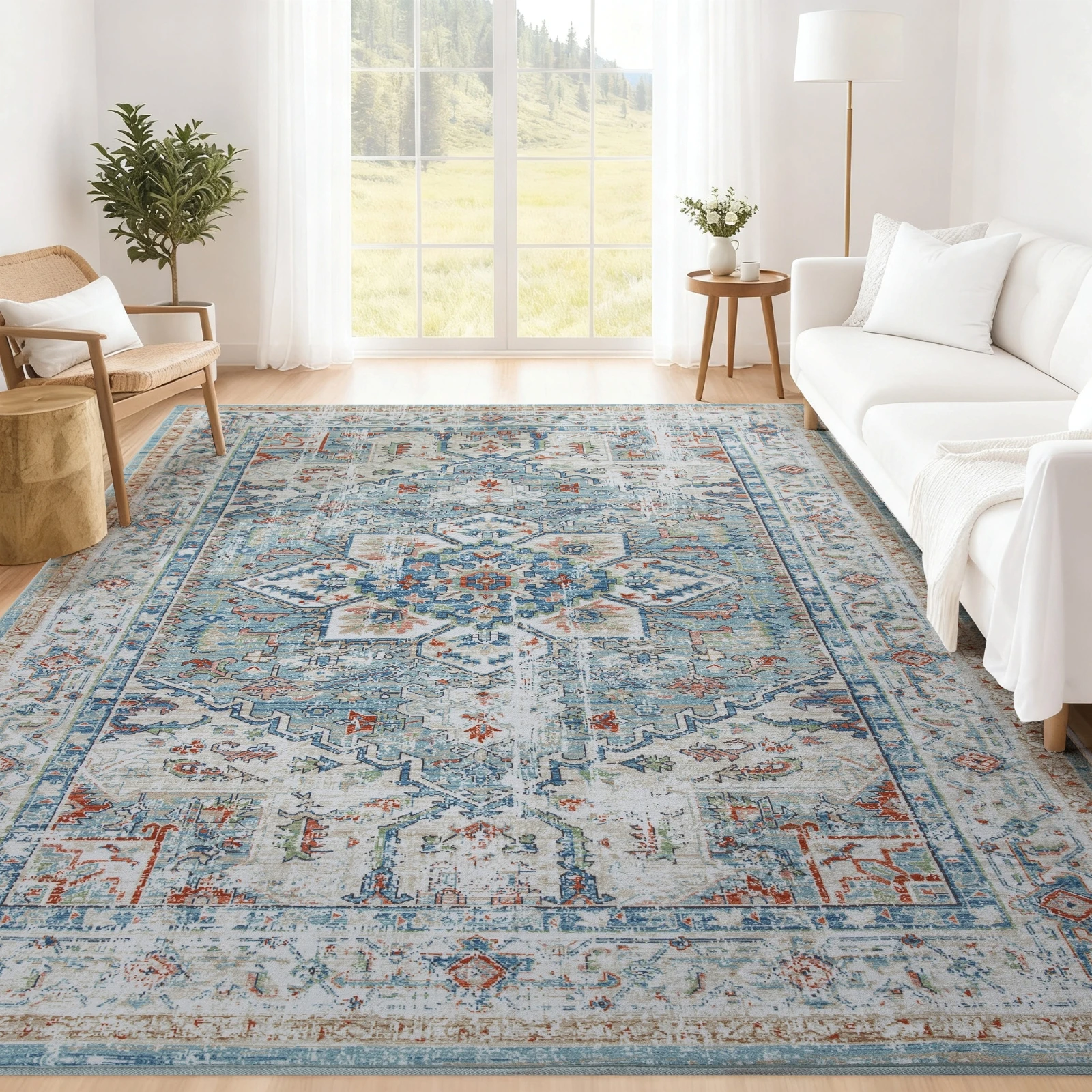 

Area Rug, Washable Vintage Rug Non Slip, Boho Rug, Low Pile Soft Cozy Persian Rug, Geometric Rug for Living Room, Bedroom