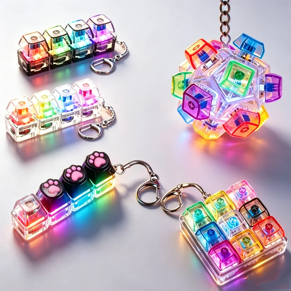 Chaveiro LED Iluminado com Teclado e Botão Clicável, Brinquedo Anti-stress Portátil, Acessório para Mesa e Interior de Carro, Decoração de Escritório, Presente