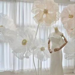 3Pcs Giant Flower Artificial Peony Flowers Blush White Fake Gauze Floral for Wedding Decorations Fairy Theme Party Props
