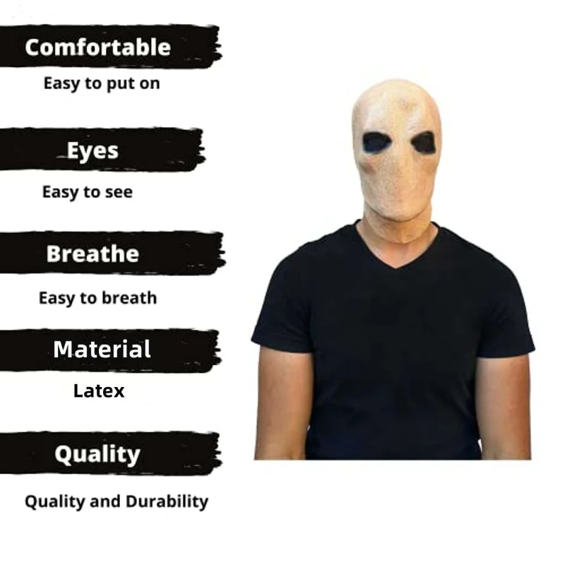 Horror Faceless Man Mask, Creepy Devil Full Face, Capacete de látex, Alienígena assustador, Capa de cabeça, Carnaval Cosplay, Halloween Costume para adulto