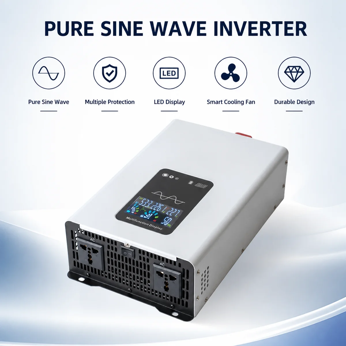 

Pure Sine Wave Inverter 1600W/2600W/3000W, 12V DC to 110V/220V AC Power Converter with LCD Display, US Outlet for Car RV Camping
