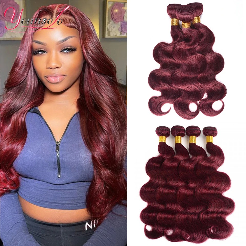 30Inch 99j Human Hair Bundles Body Wave Burgundy Red Brazilian Human Hair 1/3/4PCS Body Weave Bundles For Women Hair Extensions