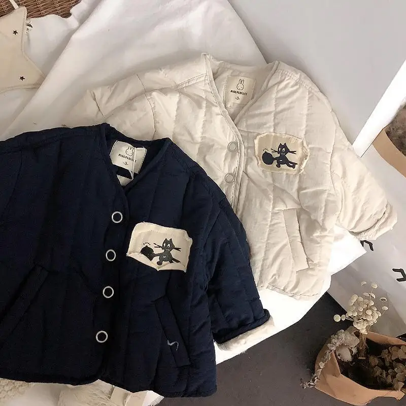 2026 Kids Winter Jacket Cotton Down Parkas Boys Girls' Cute Cat Print Cotton Coat Thick Cotton Chidlren Coat Warm Cotton Coat