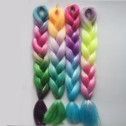 Tinsel Jumbo Braiding Hair 4 Tones Ombre Braids Colored Braiding Hair Mix Hair Tinsel  24 inch Festival Rave Hair For Girls Kids