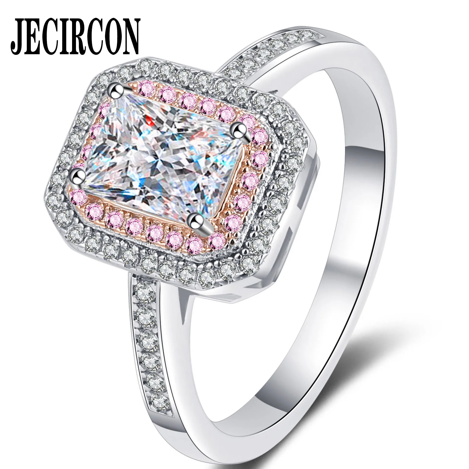 

JECIRCON 925 Sterling Silver Platinum 1 Carat Moissanite Ring for Women Fashion 5x7mm Luxury Diamond Wedding Band fine jewelry