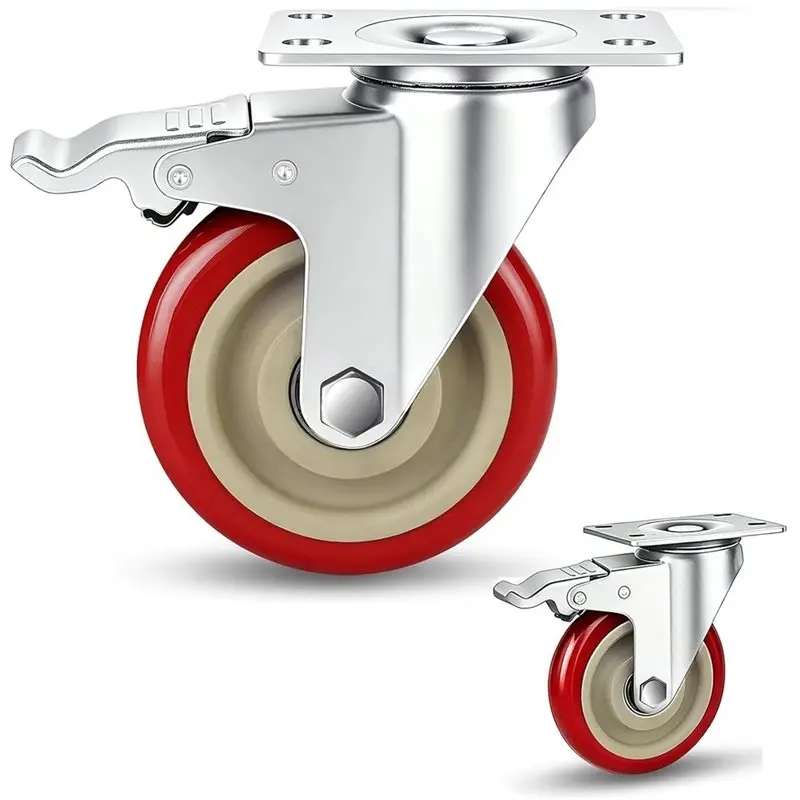 B23B Large Heavy Duty 4 Inch Caster Wheel Set Of 2 Swivel Rolling With Brake Industrial Plate Casters For Furniture For Cart