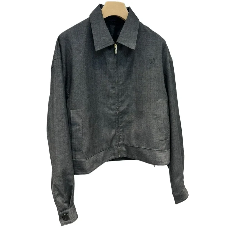

women Jacket Gray Coat Set Tops M204395 Zipper Design Oversized Sweater Jumper Long Sleeve Top Coat Loose 2024 new clothes