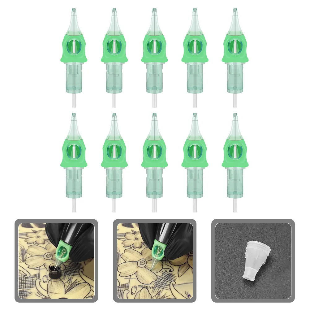 

10pcs Needles Cartridges 3rl Stainless Steel Tattoo Cartridges Lip Eyebrow Makeup Machine Pen Anti Slip Silicone Rings