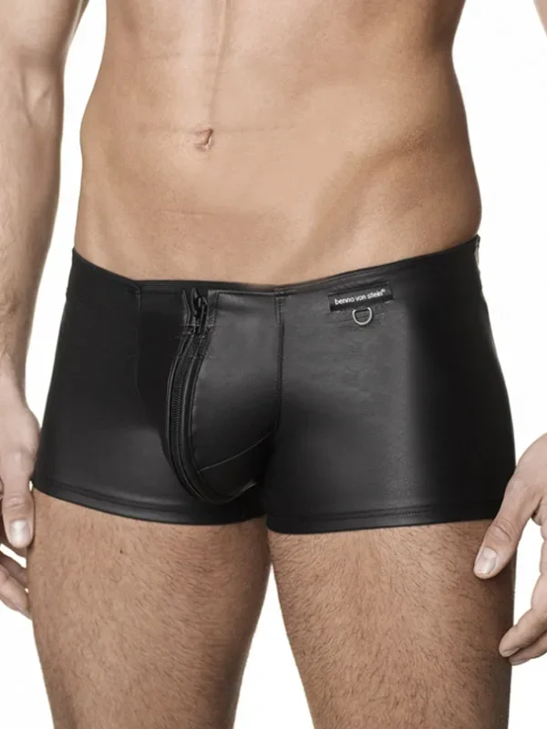 

Sexy Zipper Crotch Boxershorts Men Underwear Lingerie Black Gay Fetish Panties Men Boxer Shorts Vinyl Leather Mens Underware