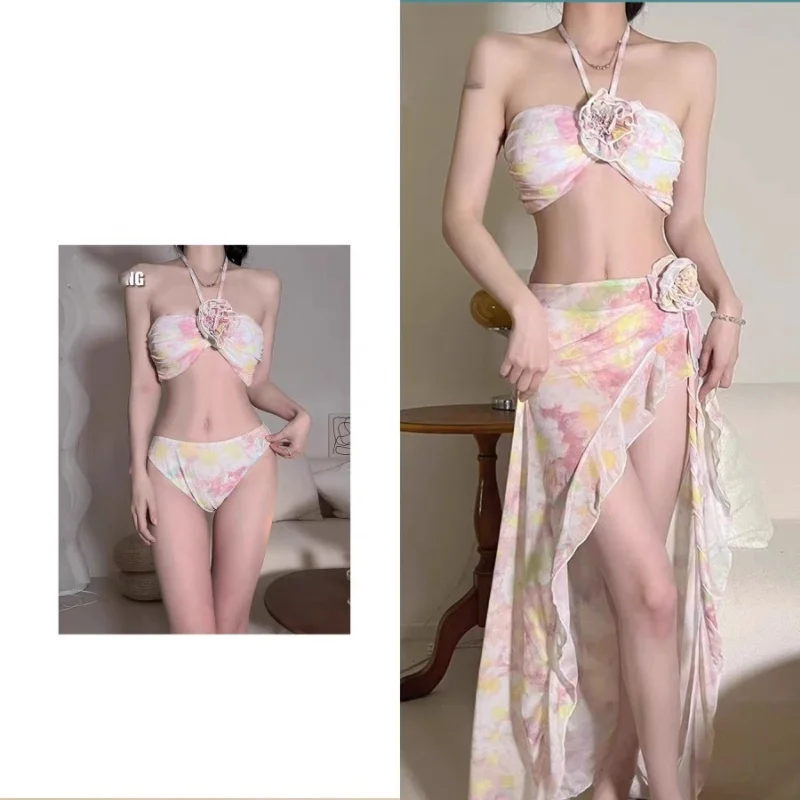 

Pink Bikini Tee-Piece Set Beach Vaion Swimwear Secret Garden Large Long Skirt Nylon Material Sports/ Yoga/ Fitn