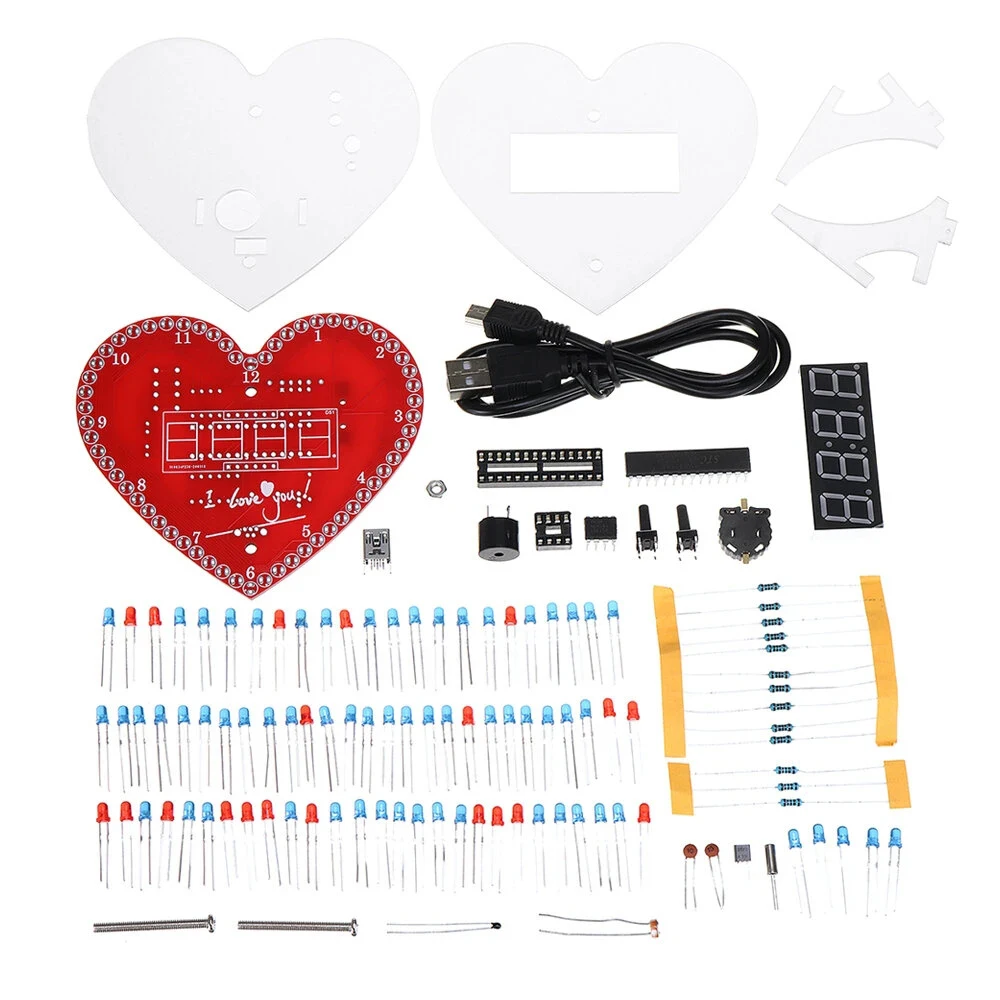 DIY elektronische Uhr herzförmigen Blitz führte Liebe kreative DIY Sodering Kit kreative Geschenke Zeit/Temperatur-Anzeige für Anfänger