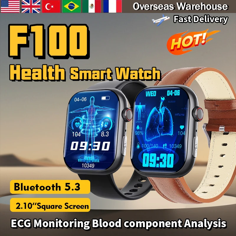 

F100 Смарт-часы с измерением Bluetooth 5,3 ЭКГ Водонепроницаемые уличные умные часы Мужские подарки Женский подарок Подарок на день рождения