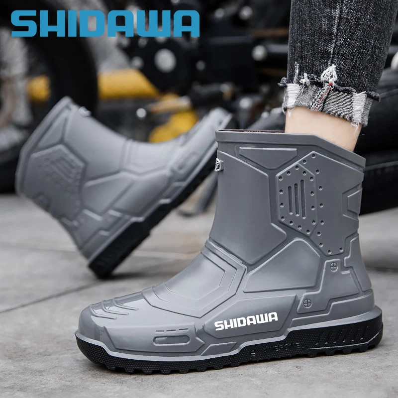 2023 Men\'s Fashion Outdoor Fishing Shoes Punk Rubber Boots Non-slip Waterproof Rain Shoes Car Wash Kitchen Work Shoes Size 36-45