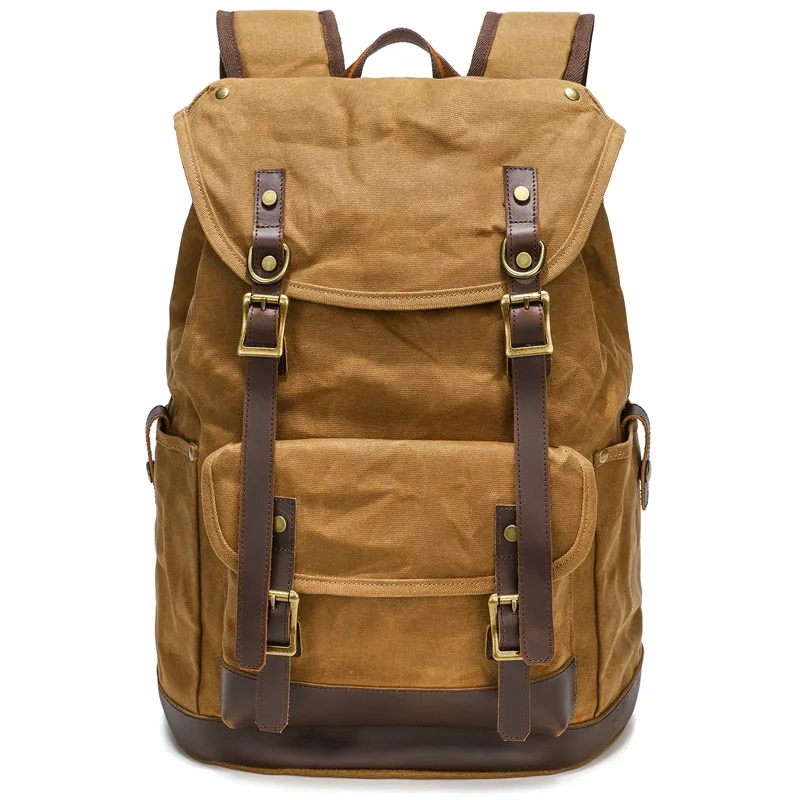 Vintage Men's Fashion Retro Men's 16 Inch Computer Backpack Travel Large Capacity Waterproof Oil Wax Canvas Backpack Mochilas