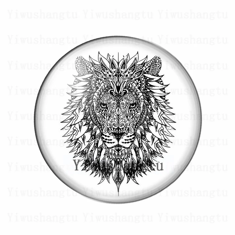 Cabochon New animals head horse lion cat deer tiger12mm/20mm/25mm/30mm Round photo glass cabochon demo flat back Making findings