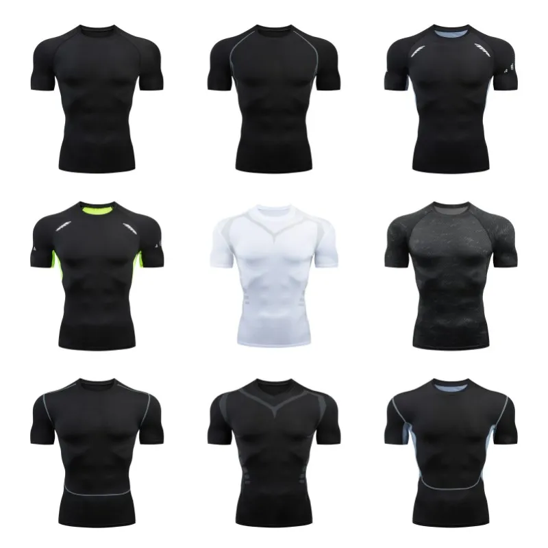 Herren Kurzarm Rash Guard Kompressions-Shirts Schnelltrocknend Fitness Radfahren Laufen T-Shirt Workout Training Unterwäsche Gym-Kleidung