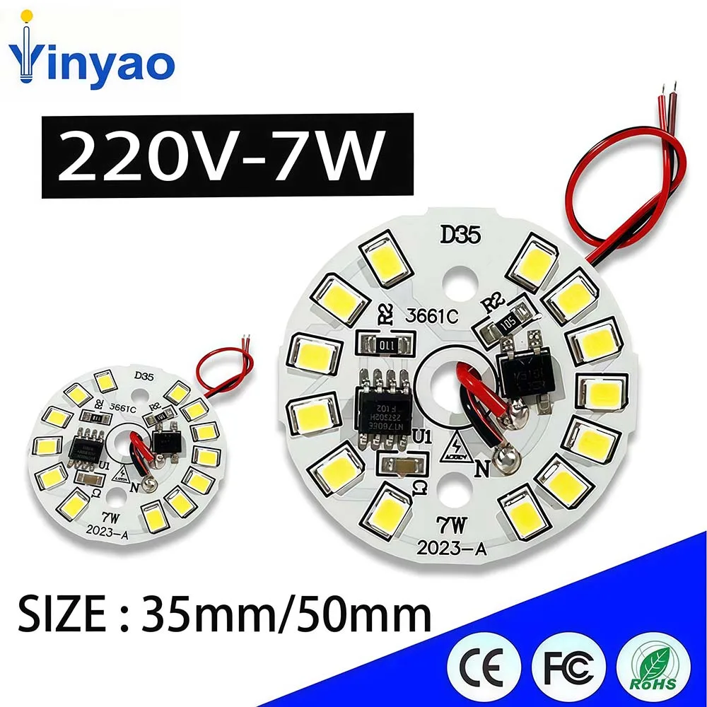 7W Driver-free 220V Round LED Light Panel SMD2835 Chip Diameter 35mm 50mm Suitable For Living Room Lamp Chandelier Downlight
