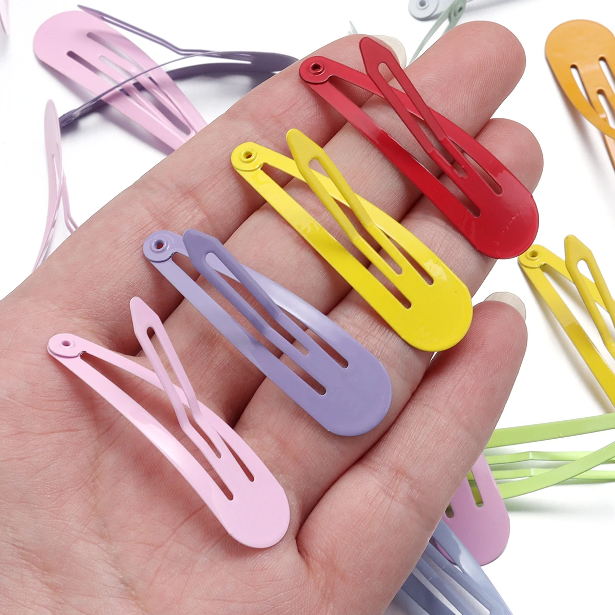 50pcs Iron Snap Hairpin Colorful Water Drop Shape Barrette Solid BB Hair Clips for DIY Headwear Ornament Accessories wholesales