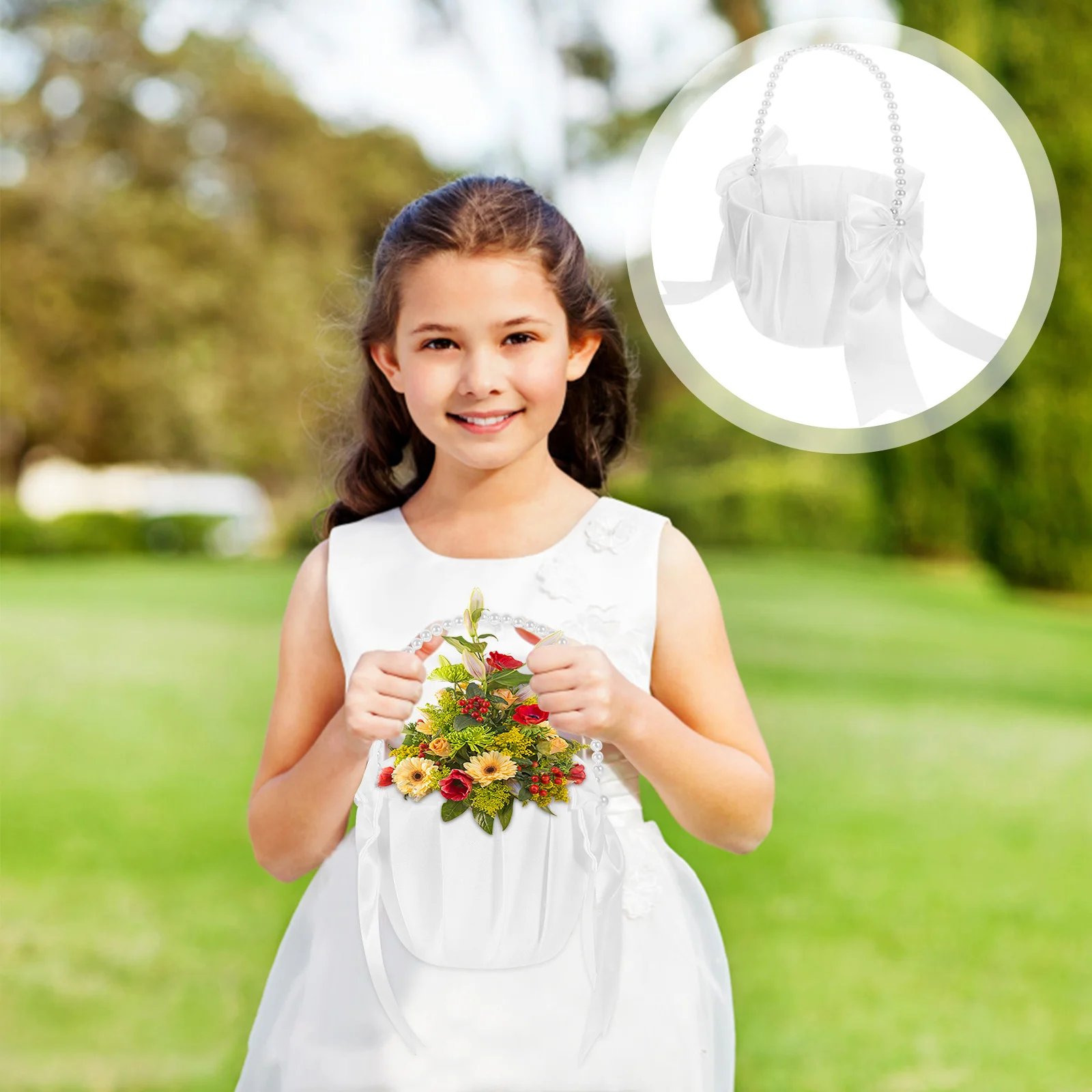 

Flower Girl Wedding Flower Basket Pearl Design Portable Handheld Storage Basket For Petals Candy Party Decoration