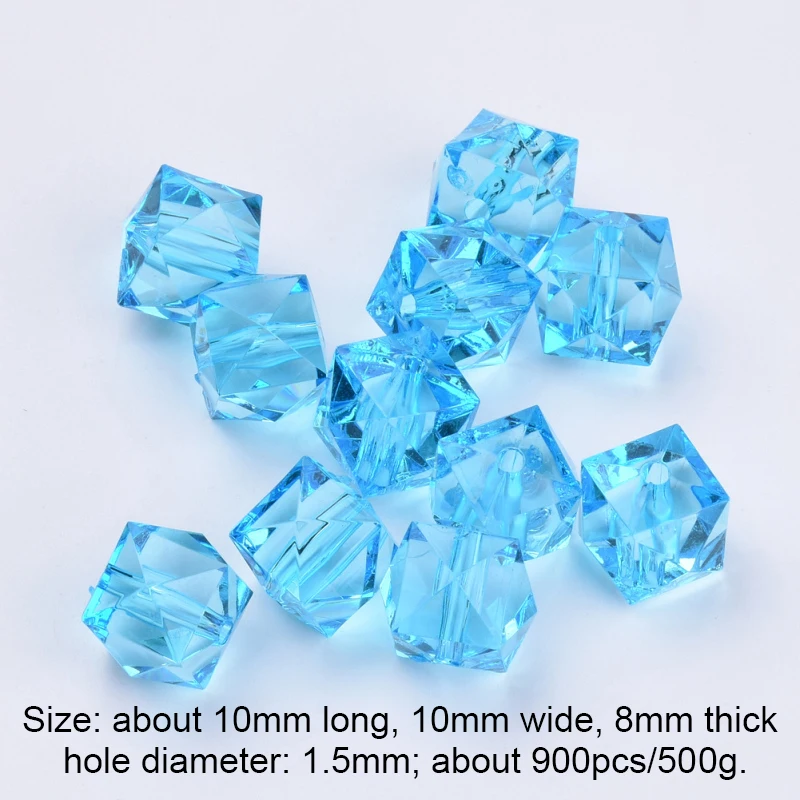 500g 10mm Transparent Acrylic Beads Mixed Color Faceted Cube Loose Spacer Beads for Jewelry Making DIY Handmade Bag Wholesale