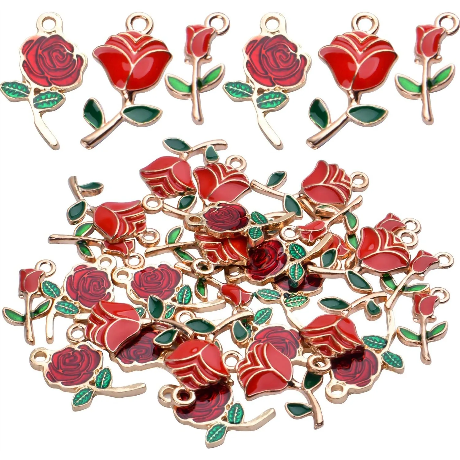 

30pcs Enamel Rose Flower Charm Pendant for DIY Jewellery Necklace Bracelet Earring Crafts, 3 Styles