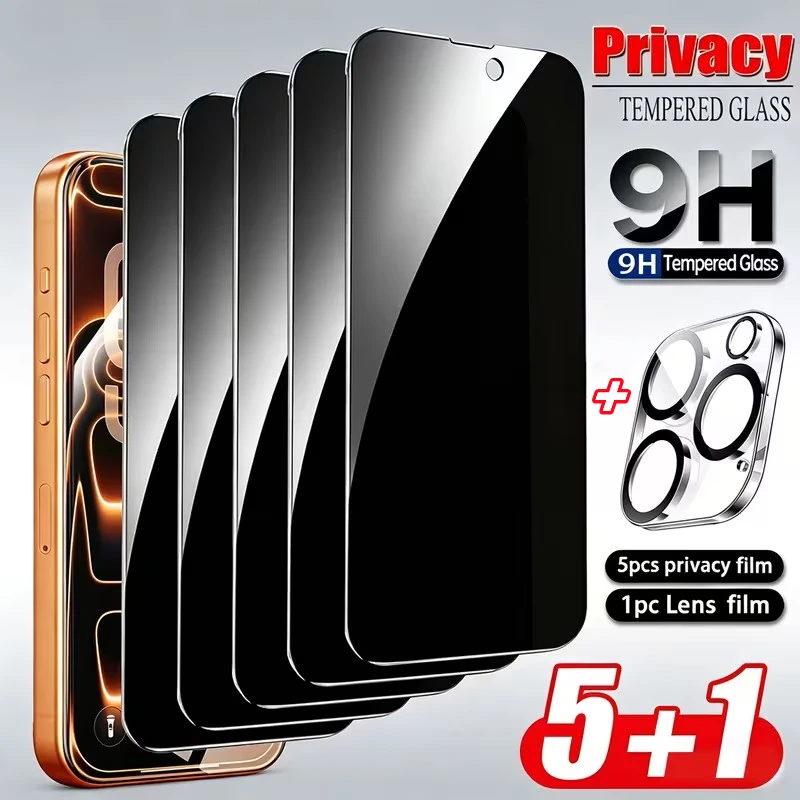 

5-in-1 Privacy Screen Protector For iPhone 17 15 16 Pro Max Camera Lens Protectors Glass Film For iPhone 13 11 12 14 PRO 16 Plus