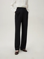 FSLE Commuter Two-color Suit Pants for Women Spring Loose High-waisted Straight Drapey Casual Trousers Female 24FS11071