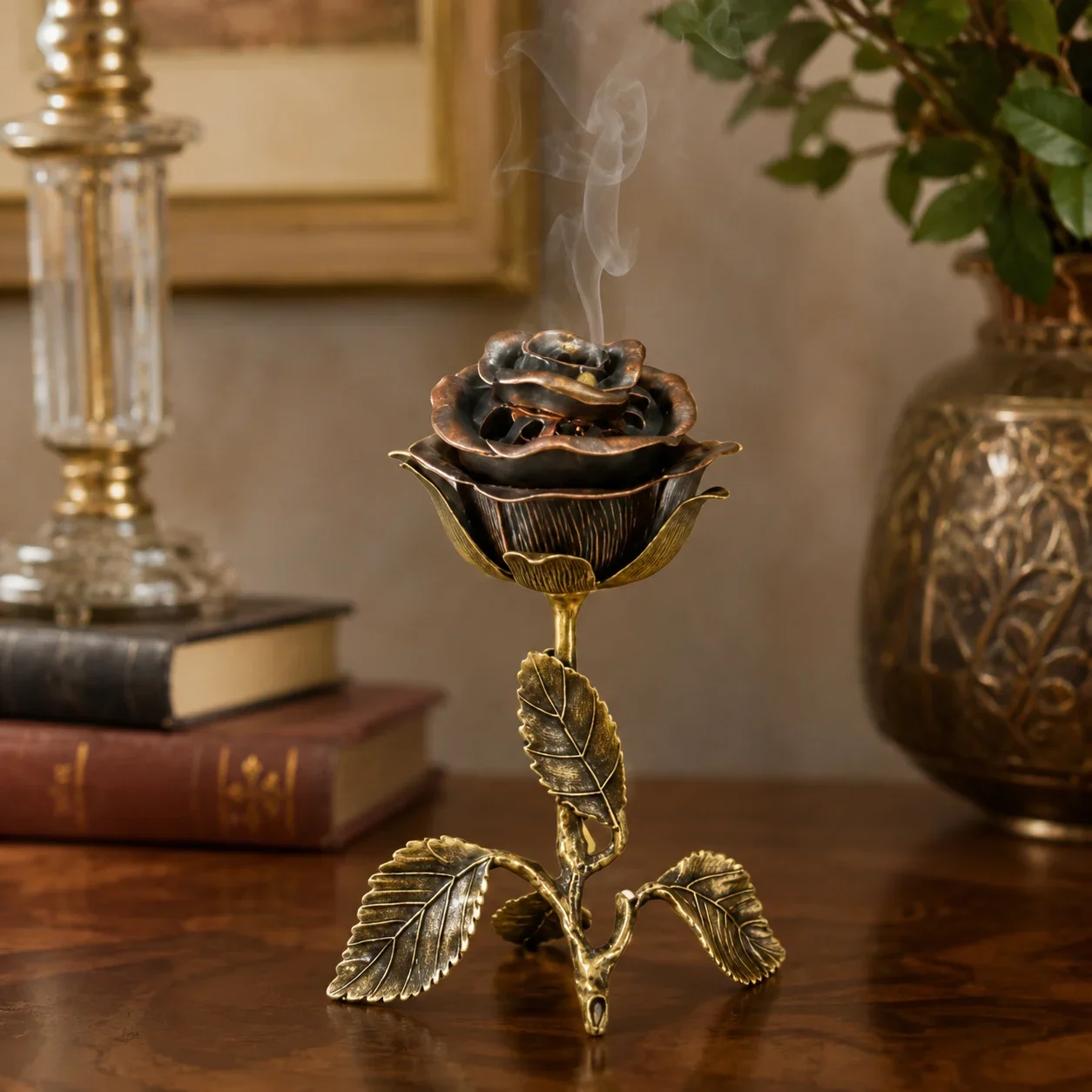 Antique Rose Scented Incense Burner Censer Aromatherapy Home Fragrance Ornament Tabletop Holder For Living Room Meditation Gift
