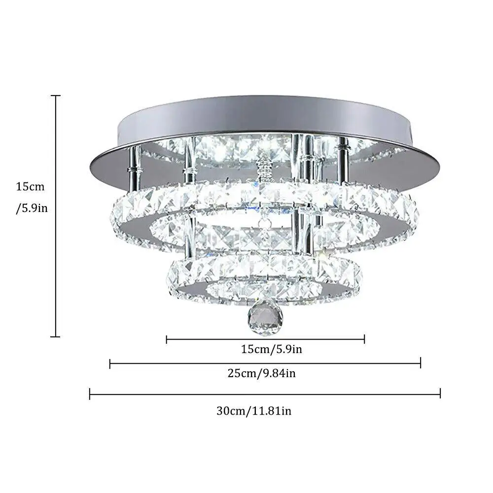 36W Modern LED Clear Crystal Chandelier Round Ceiling Light Flush Mount Pendant Lighting Fixture