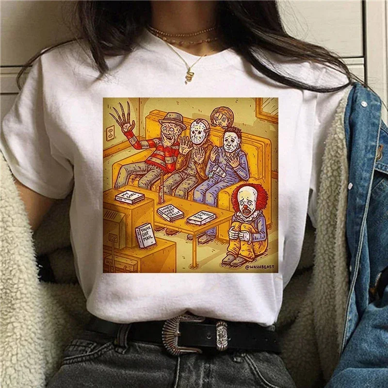 Horror Friends Pennywise Michael Myers Jason Voorhees Halloween Women T-Shirt Top Ouija T Shirt Camiseta Female T Shirt