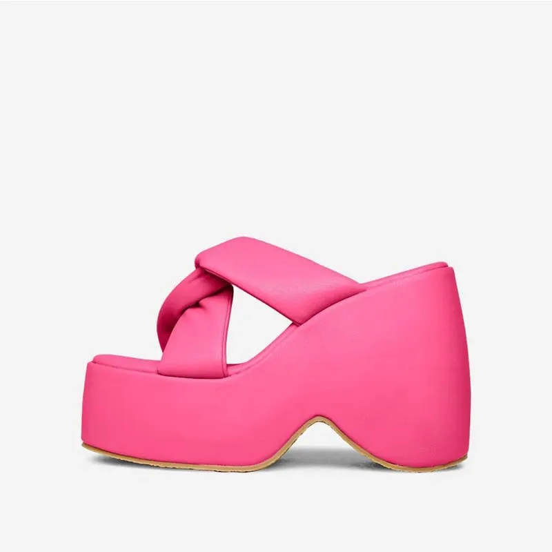 

Large-Size Wedge-Heel Flip-Flops Pure-Color Simple Slip-On Thick-Soled Open-Toe Sandals Fashionable Casual Outerwear Women Shoes
