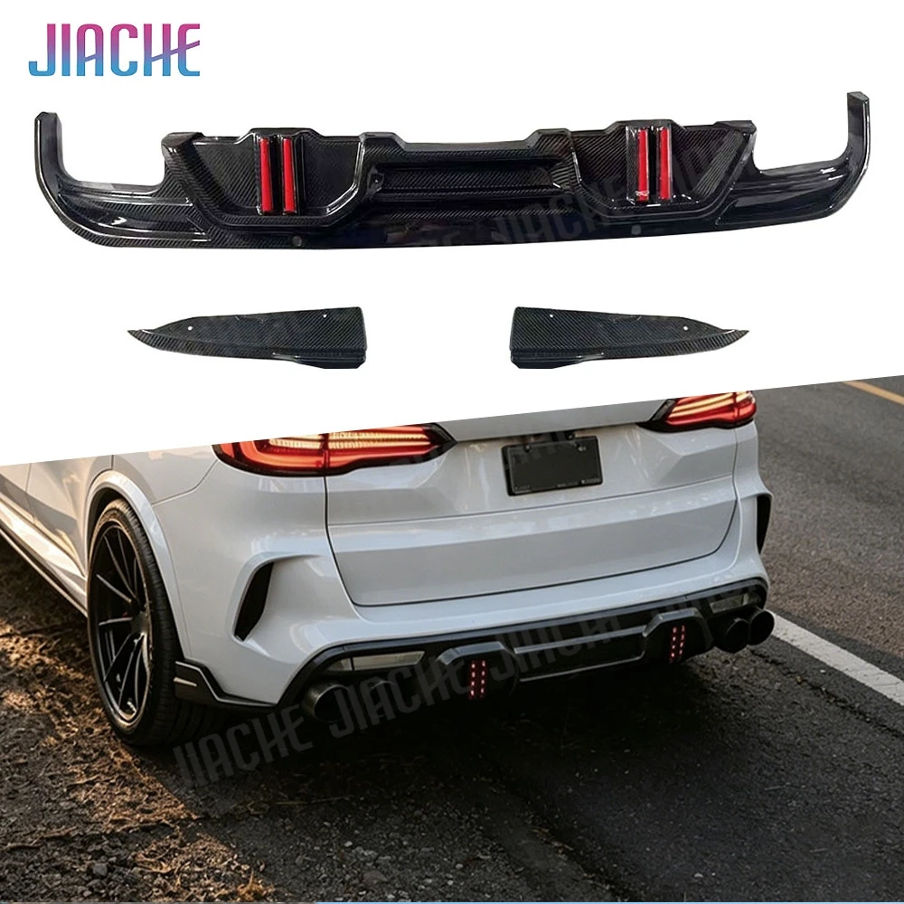 JIACHE Dry Carbon Fiber Rear Bumper Lip Diffuser Side Splitters For BMW F95 X5M 2019+ Car Rear Diffuser Lip Spoiler Body Kits