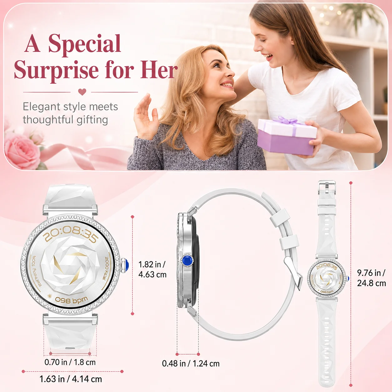 LAXASFIT Smart Watch for Women Rhinestone Jewelry Design NFC Bluetooth Call Heart Rate Monitor Fitness Tracker Period Gift view 6