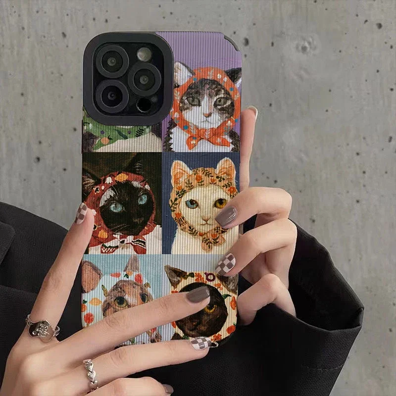 Cute Cat Art Illustration Phone Case for Iphone 11 Pro Max 12 13 Iphone 14 Pro Max Iphone 15 Pro Max Iphone 16 Pro Max Couque