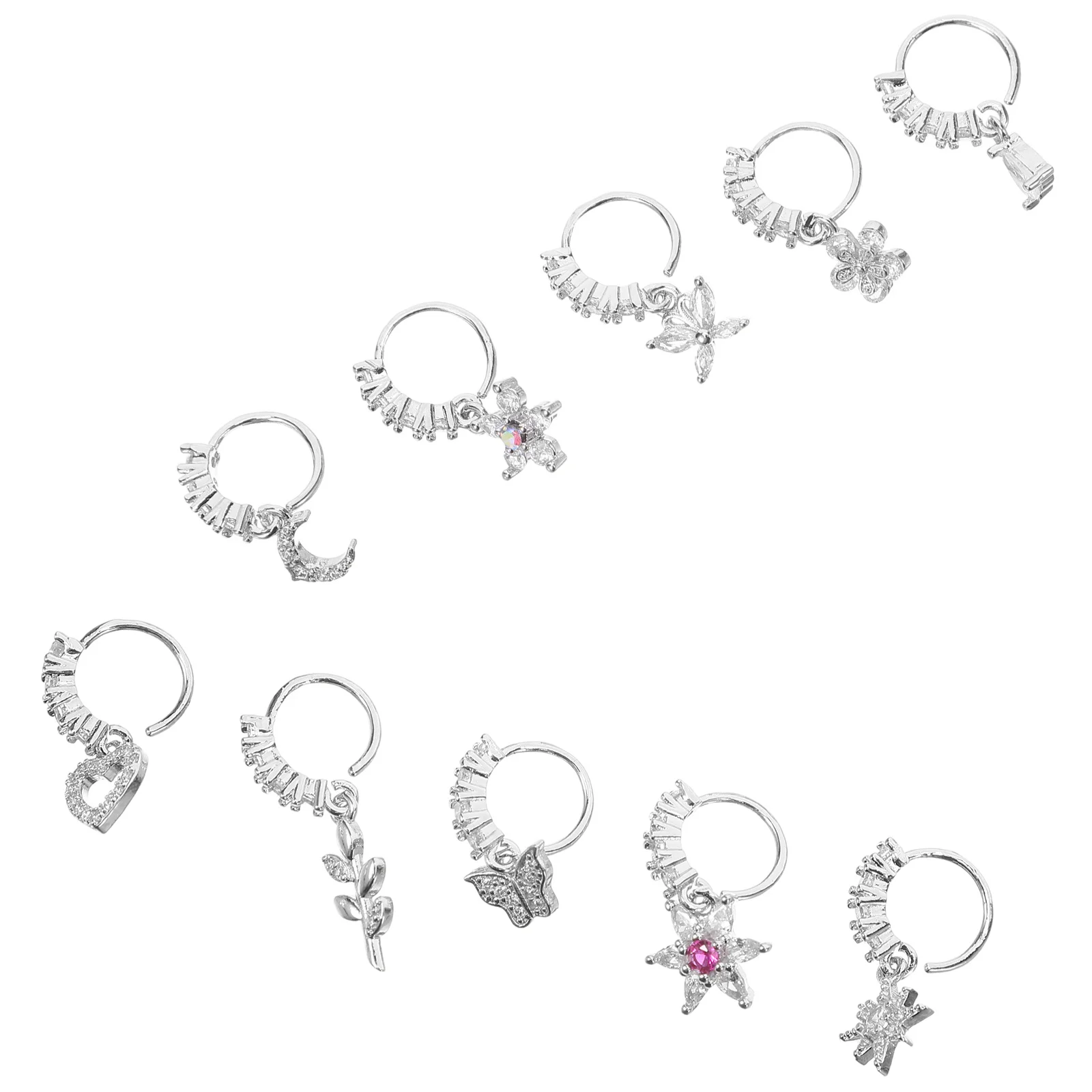 

10Pcs Nose Piercing Jewellery Exquisite Delicate Shape Metal Rhinestones Stylish Accessory Gift for Loved Ones